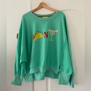 Fantastic Fawn Sweatshirt Sequin Taco and Margarita Oversized Distressed